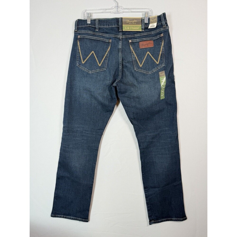 Wrangler Retro Men’s Jeans 36x32 Slim Straight Stretch Dark Wash Western Cowboy